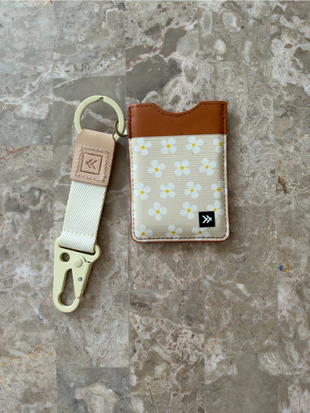 Thread - Card Wallet and Key Clip Set in Cream with Brown Accents